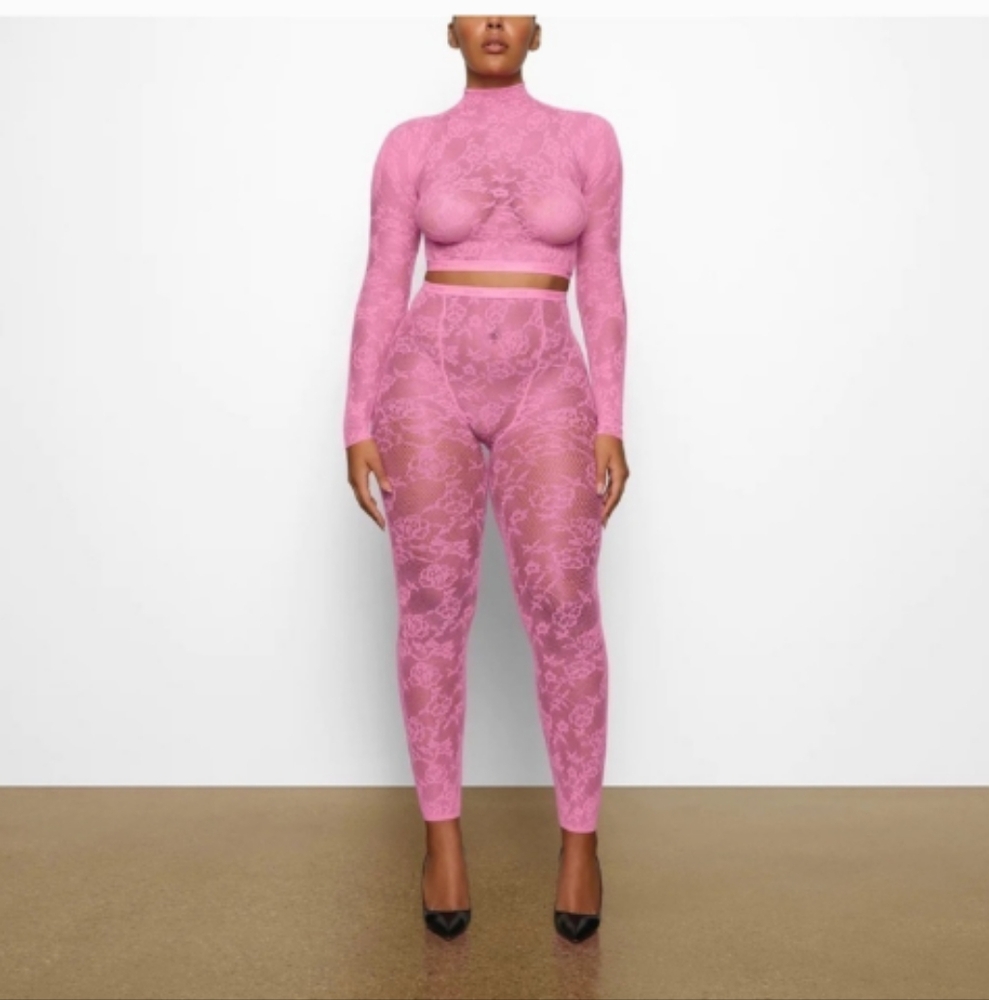 Skims 2 Pc Lace Knit Cropped Top & Leggings Size M/L Nwts Limited Edition